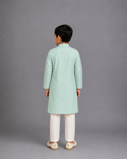 Green Multicolor kurta pyjama set with attached print panel