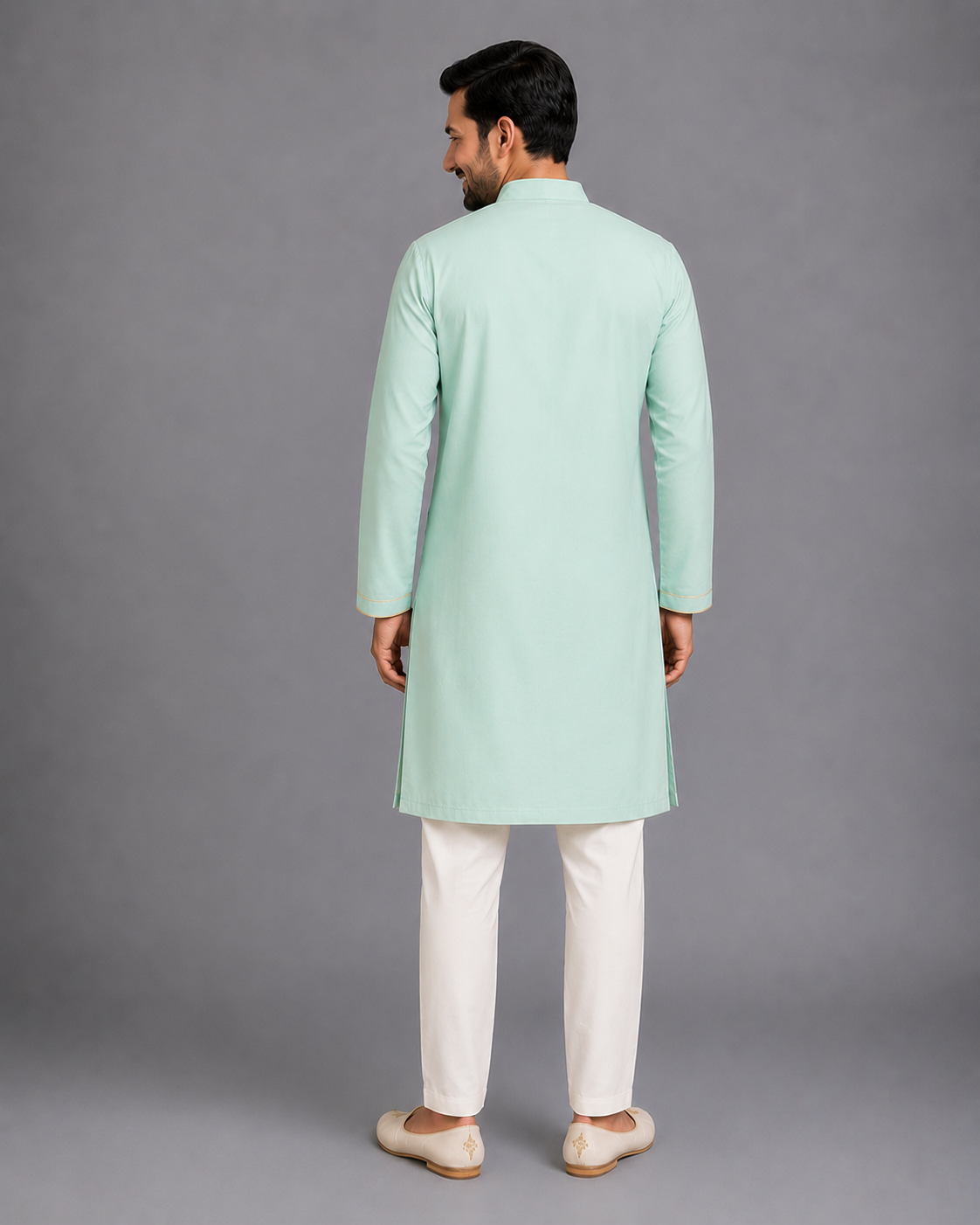Green Multicolor kurta pyjama set with attached print panel