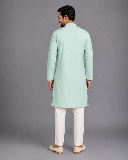 Green Multicolor kurta pyjama set with attached print panel