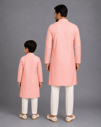Peach Kurta Pyjama with Attached printed jacket