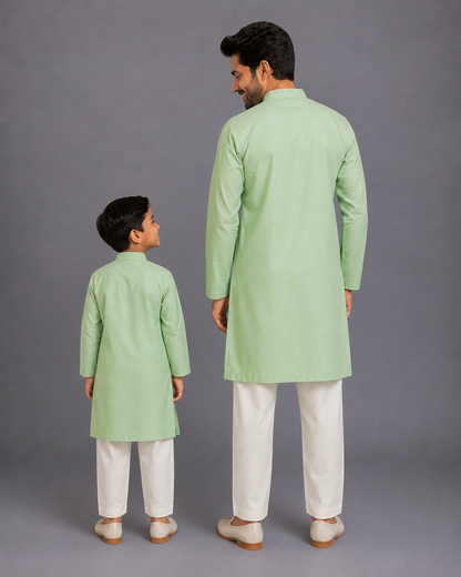 Asymetric pleat print mint green Kurta Pyjama