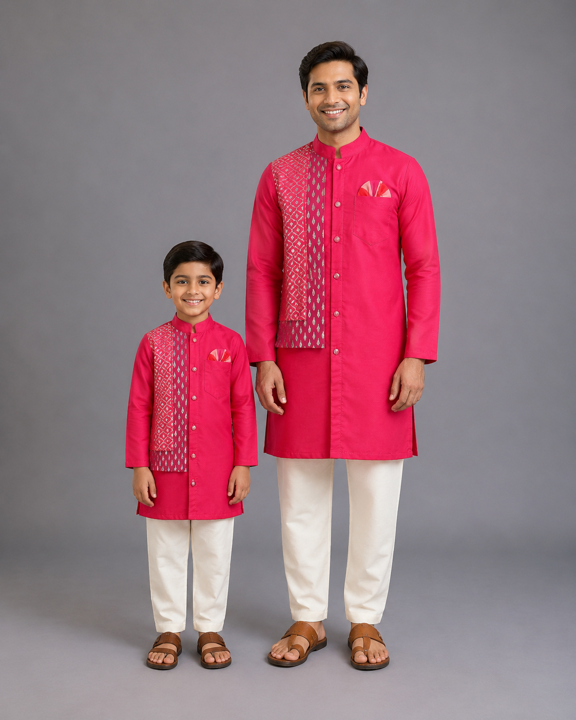 Pink Kurta Pyjama with Attached Jacket