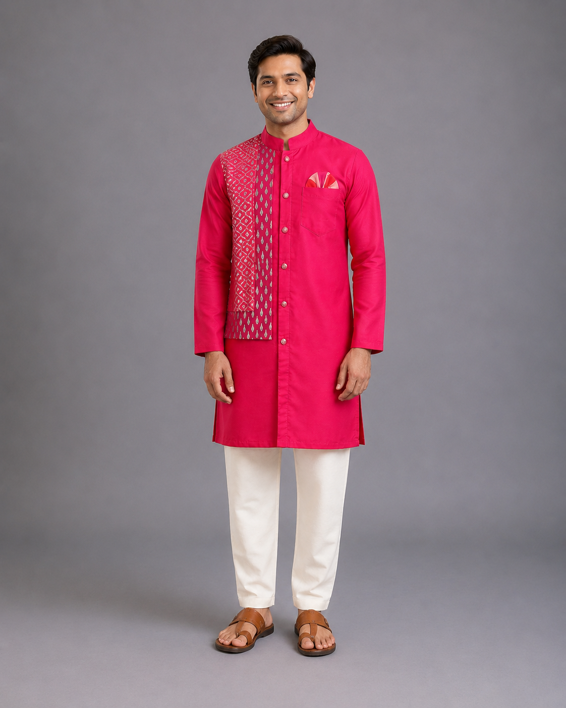 Pink Kurta Pyjama with Attached Jacket