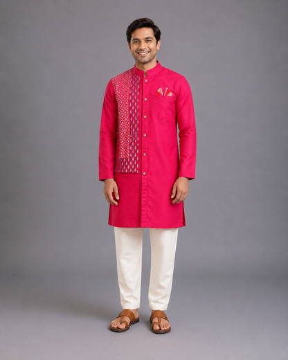 Pink Kurta Pyjama with Attached Jacket