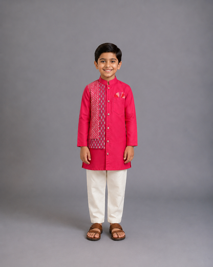 Pink Kurta Pyjama with Attached Jacket