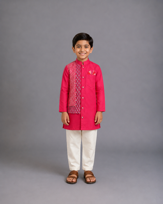 Pink Kurta Pyjama with Attached Jacket