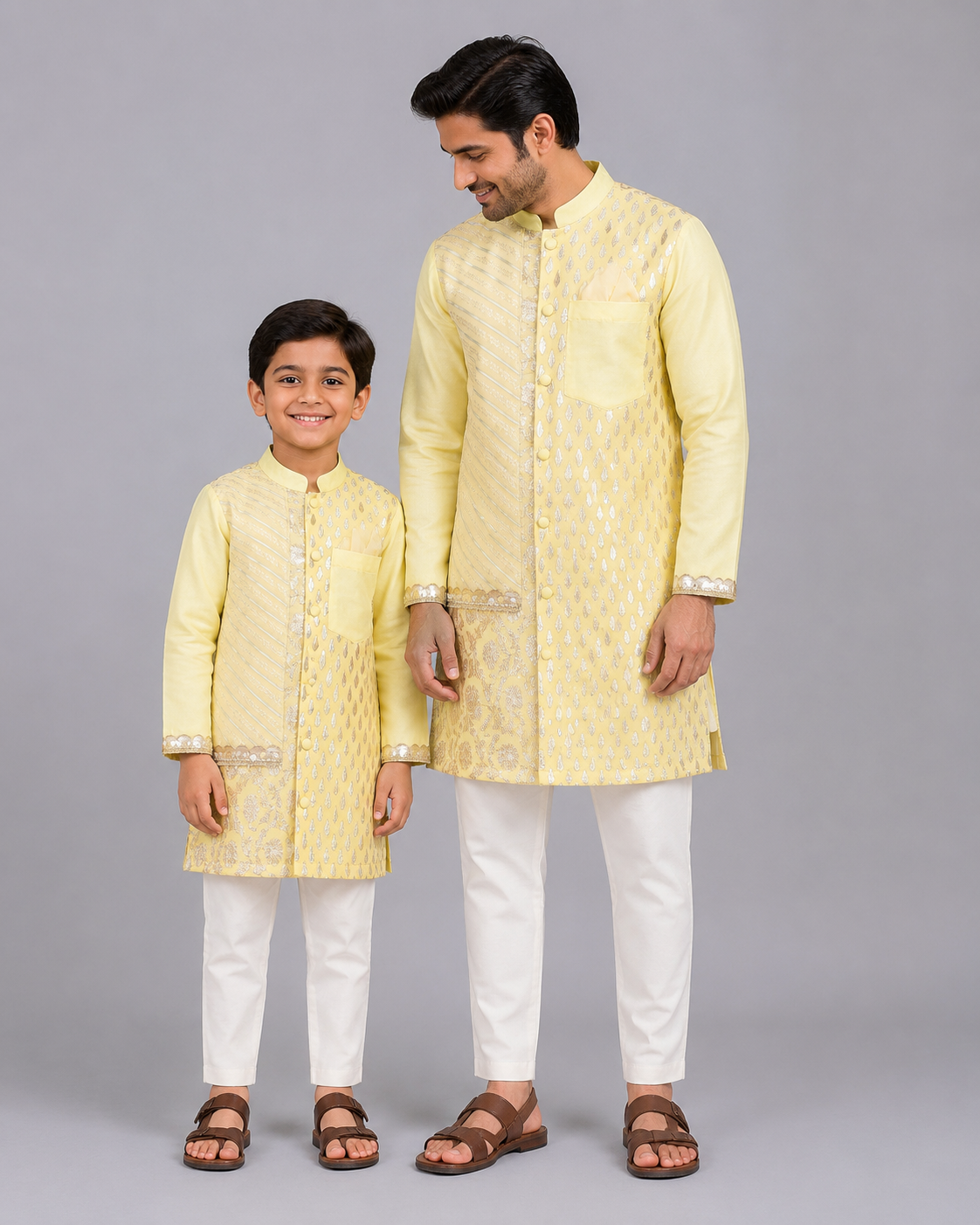 Lime Yellow  Multi Zari Panelled kurta Pyjama