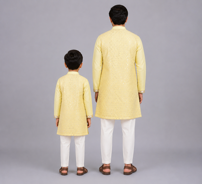 Lime Yellow  Multi Zari Panelled kurta Pyjama