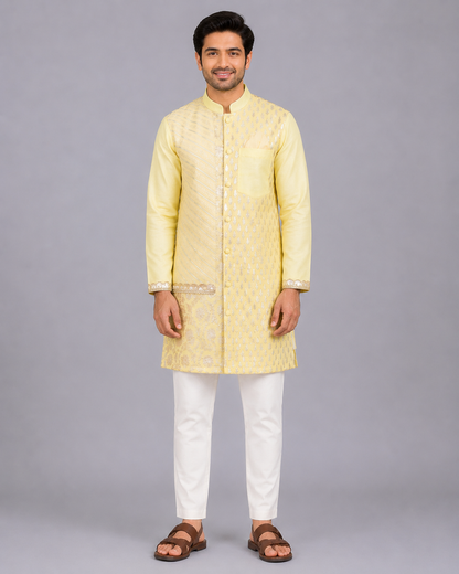 Lime Yellow  Multi Zari Panelled kurta Pyjama