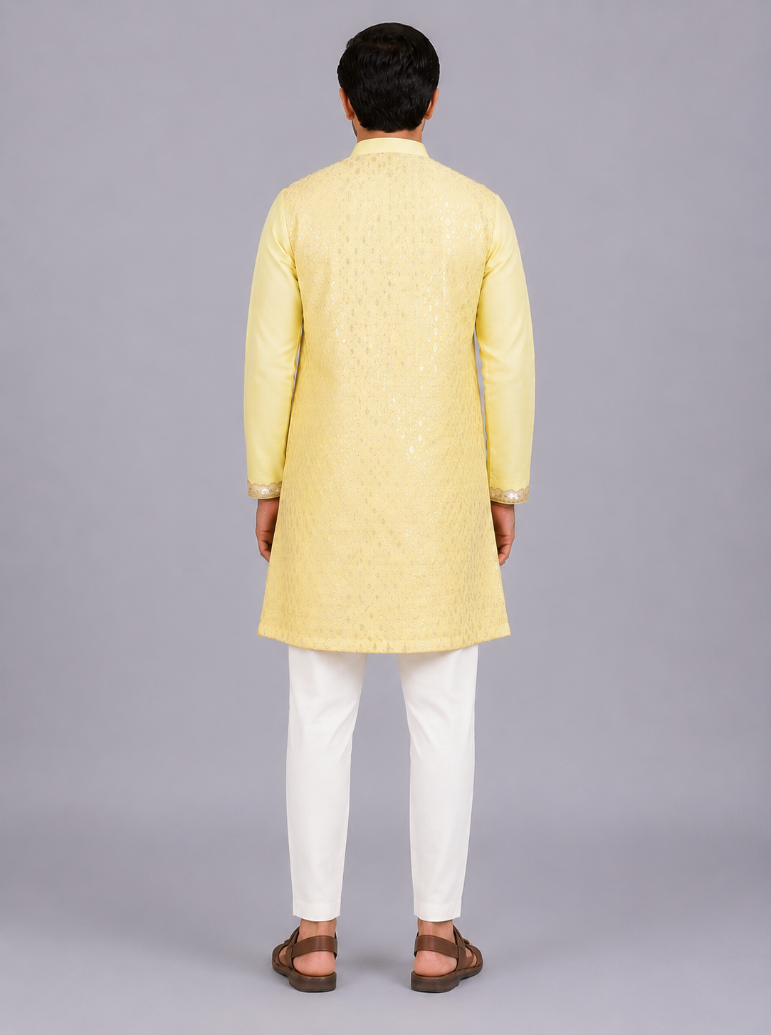 Lime Yellow  Multi Zari Panelled kurta Pyjama