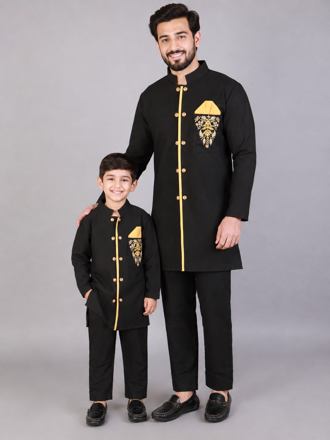 Black Bandhgala Embroidery Set with Trousers