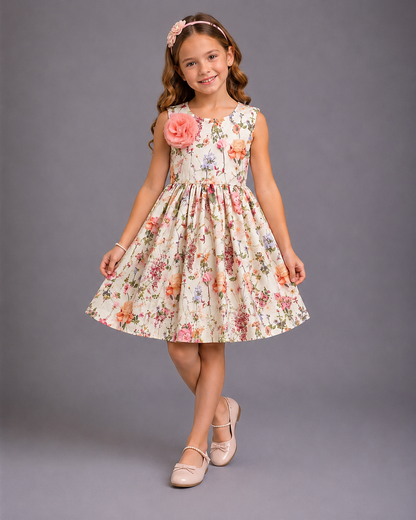 Multicolor Printed Off White Floral Dress
