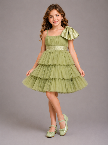 Green Net Reffled  Dress