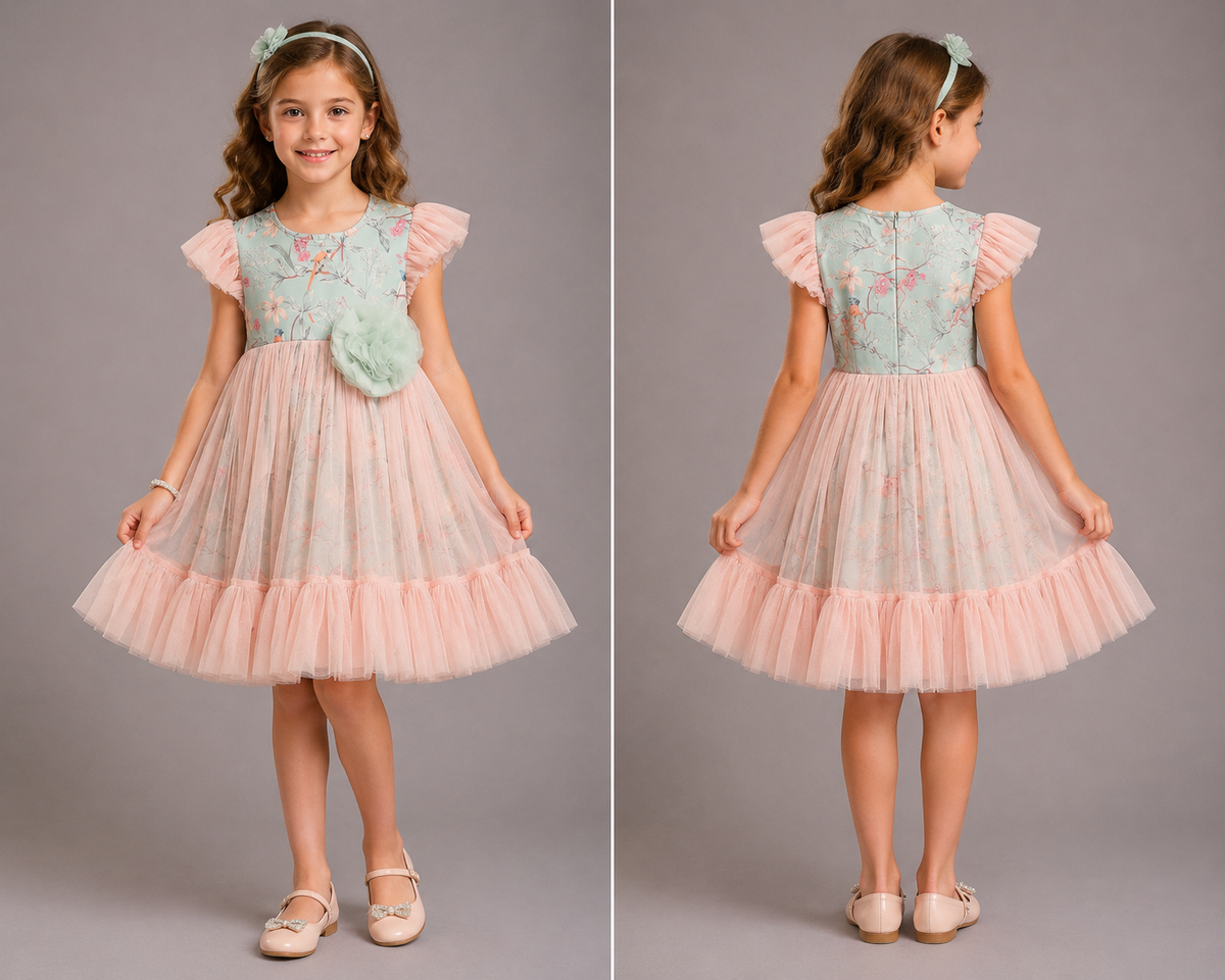 Bird Print Double Layered Dress