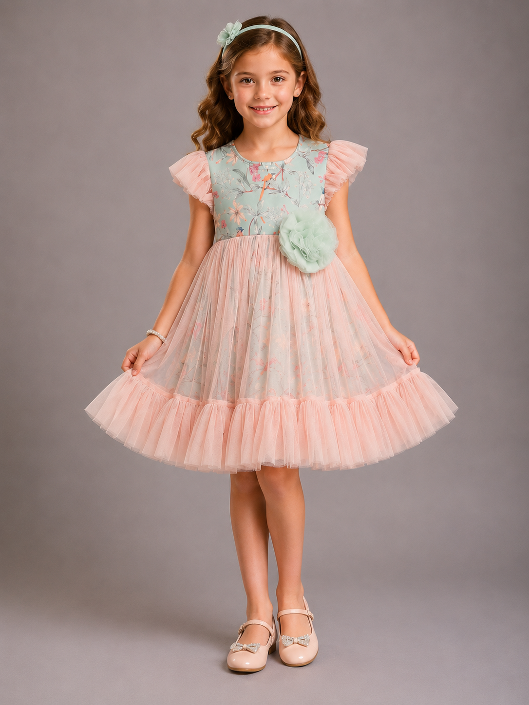 Bird Print Double Layered Dress