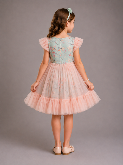 Bird Print Double Layered Dress