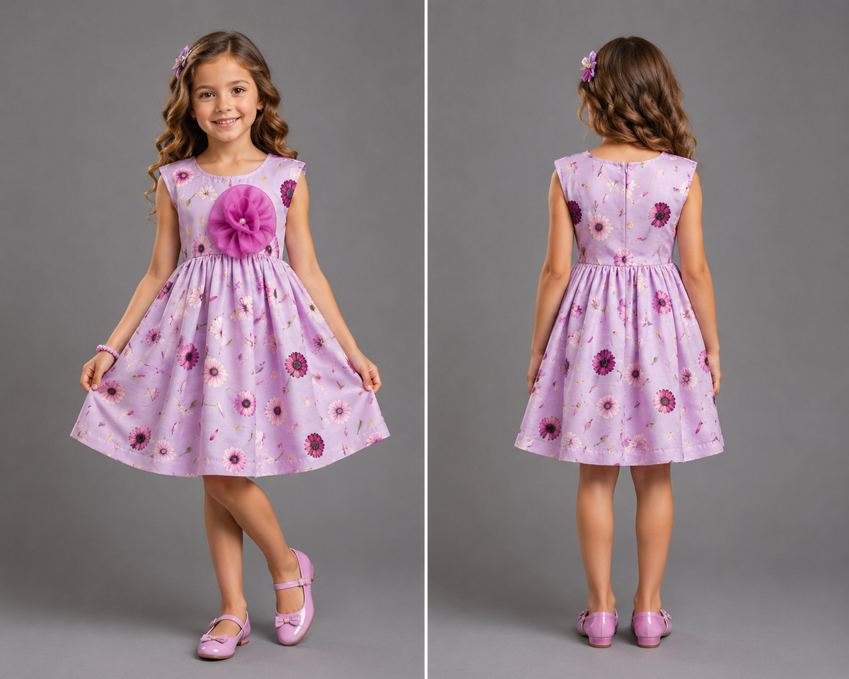 Lilac Printed Flower Dress