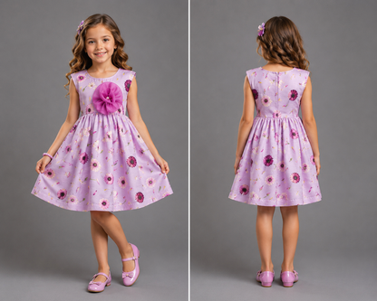 Lilac Printed Flower Dress