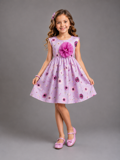 Lilac Printed Flower Dress
