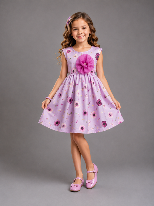 Lilac Printed Flower Dress