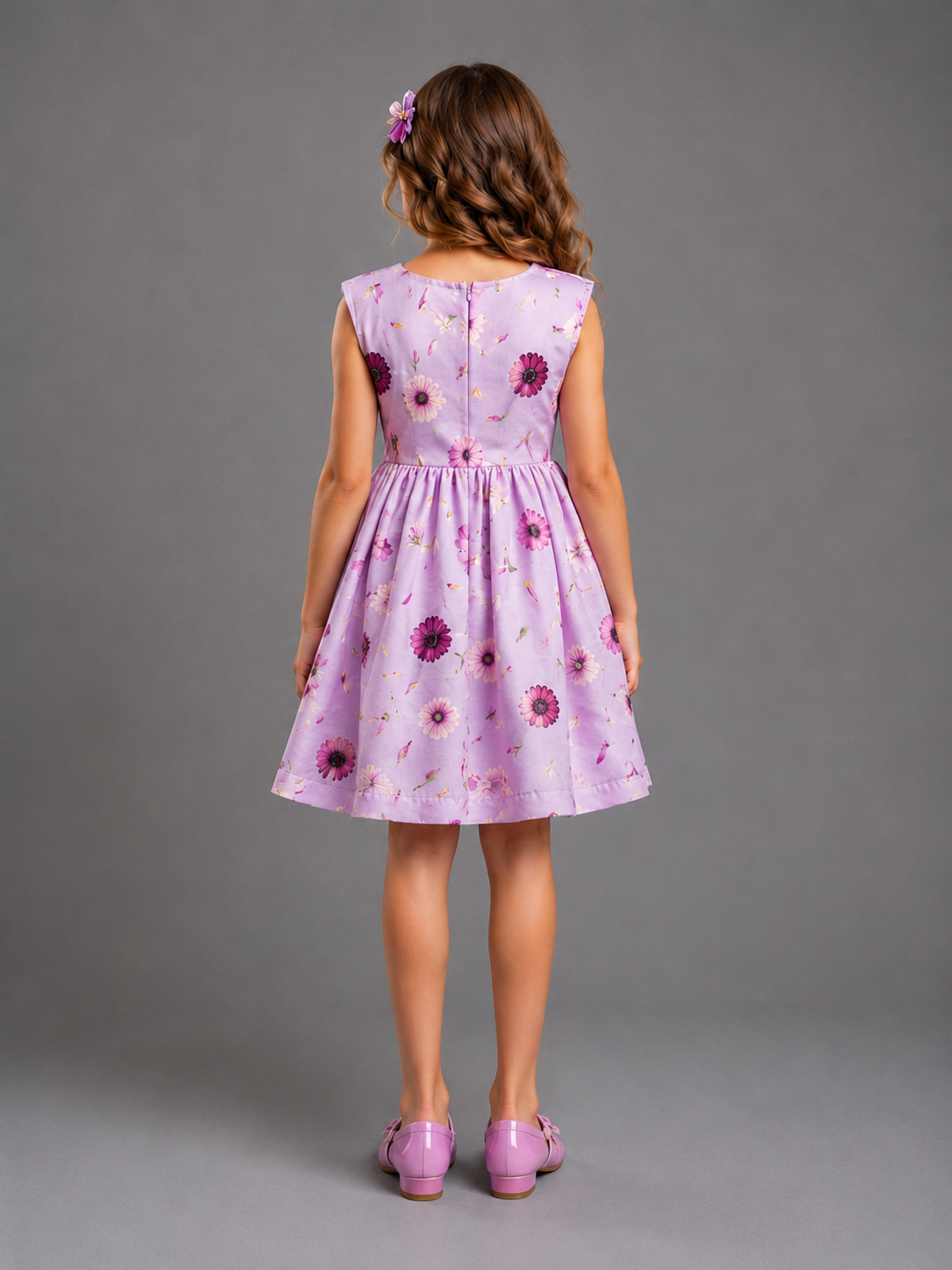 Lilac Printed Flower Dress