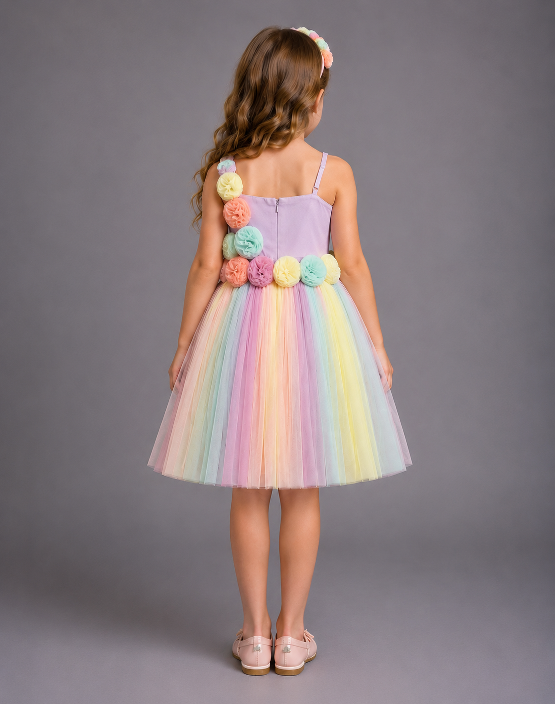 Multi Colored 3D Flower  Net Dress