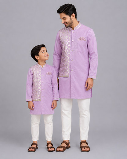 Pastel Purple Kurta Pyjama with Attached Jacket