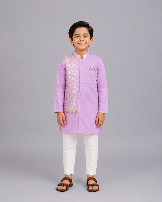 Pastel Purple Kurta Pyjama with Attached Jacket