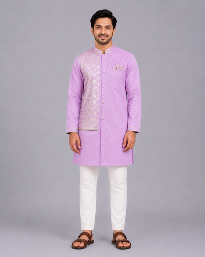 Pastel Purple Kurta Pyjama with Attached Jacket