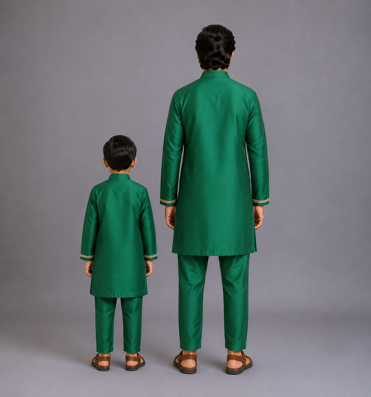 Green Kurta Pyjama with Attached Brocade jacket