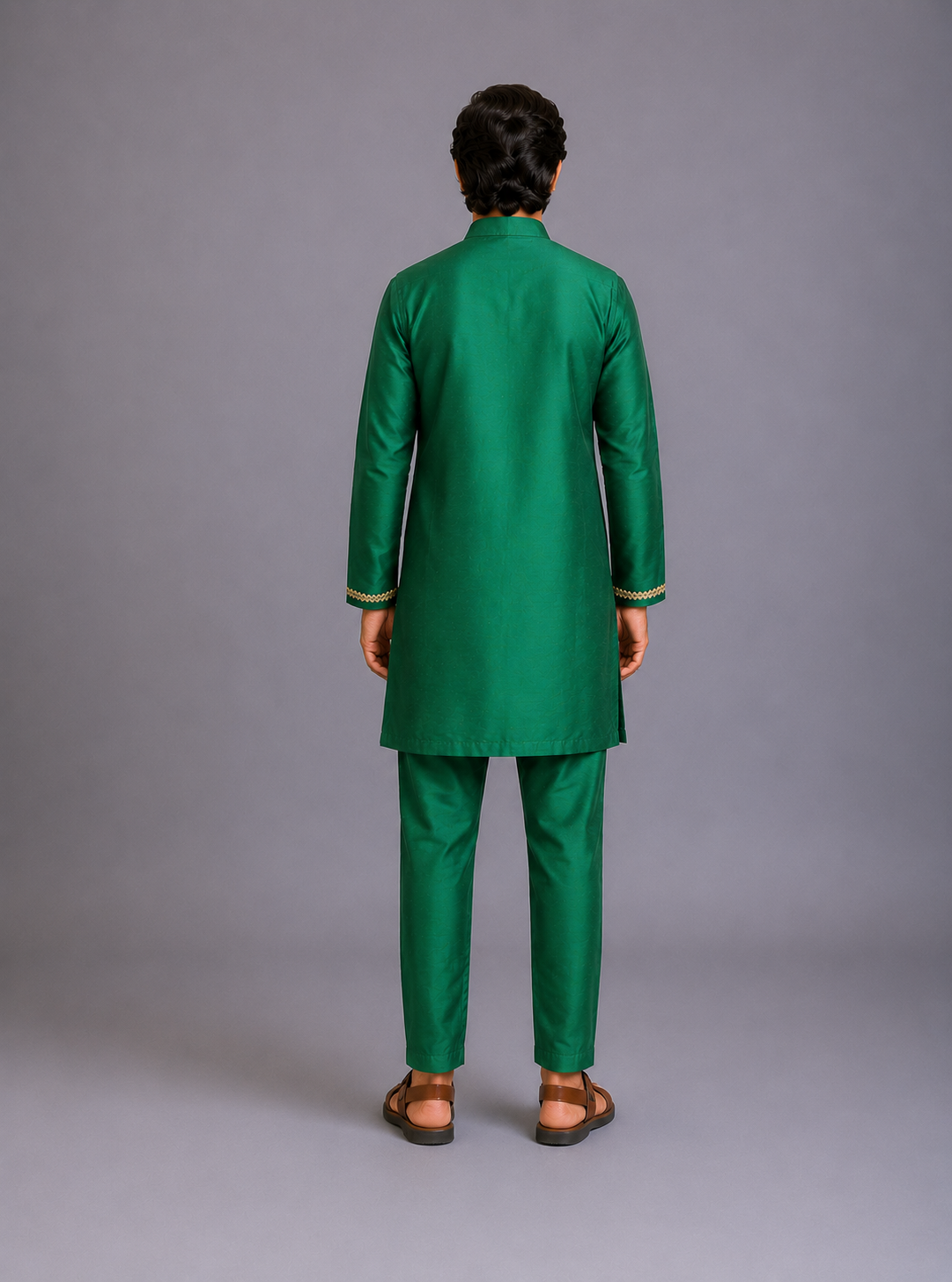 Green Kurta Pyjama with Attached Brocade jacket