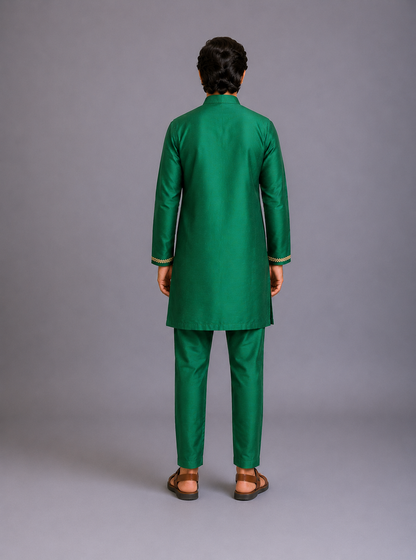 Green Kurta Pyjama with Attached Brocade jacket