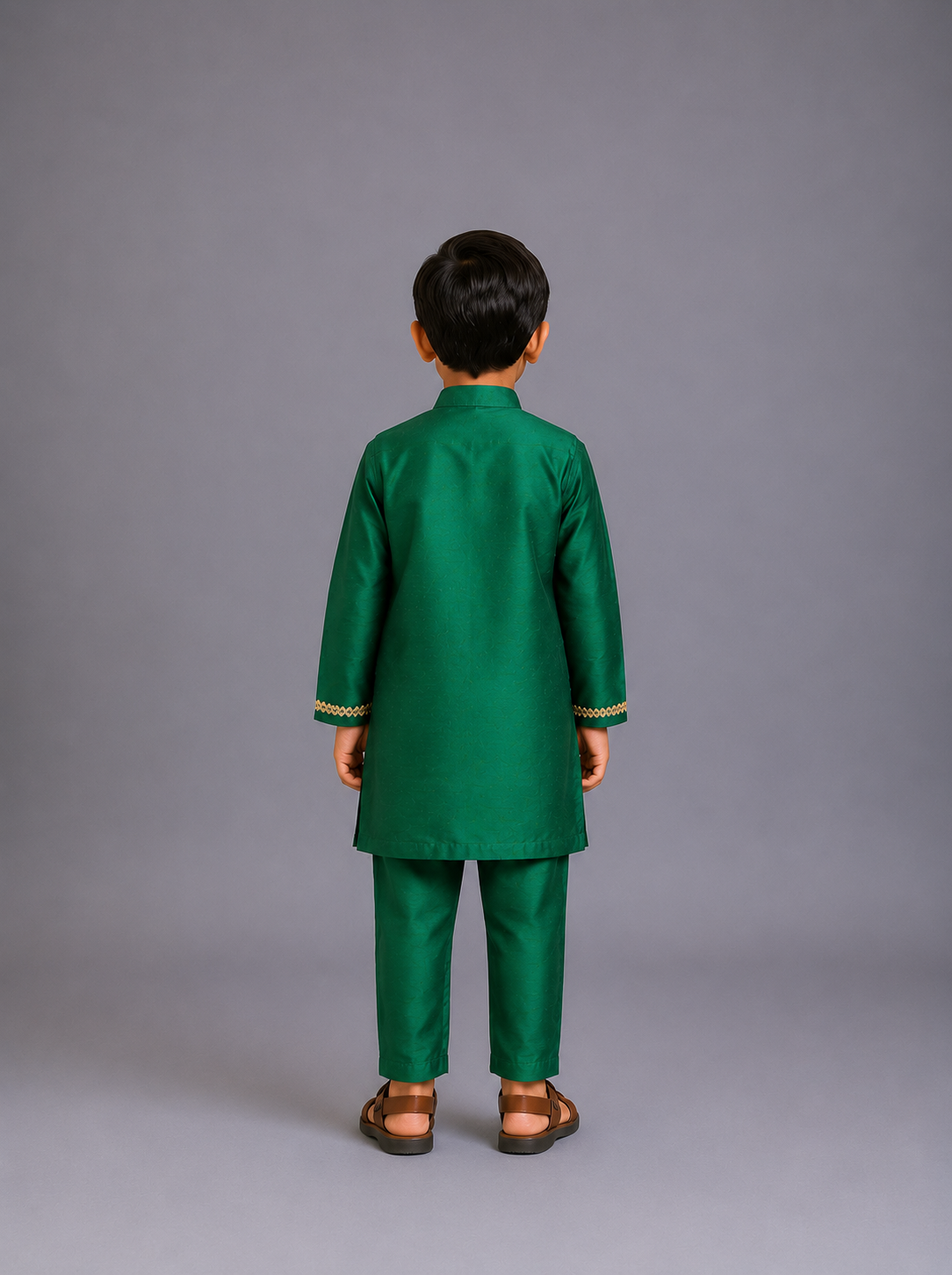 Green Kurta Pyjama with Attached Brocade jacket