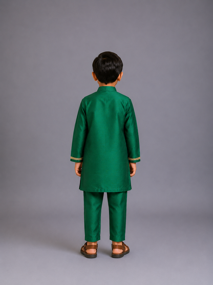 Green Kurta Pyjama with Attached Brocade jacket