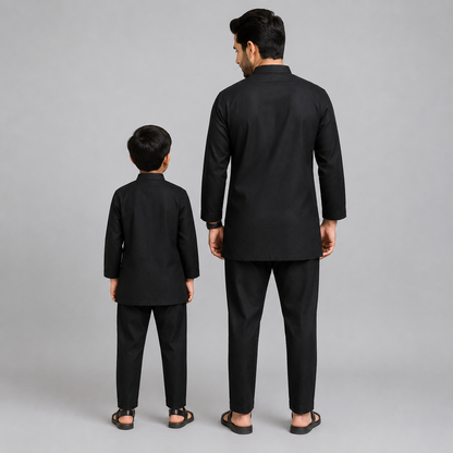 Black Kurta Pyjama with Attached jacket