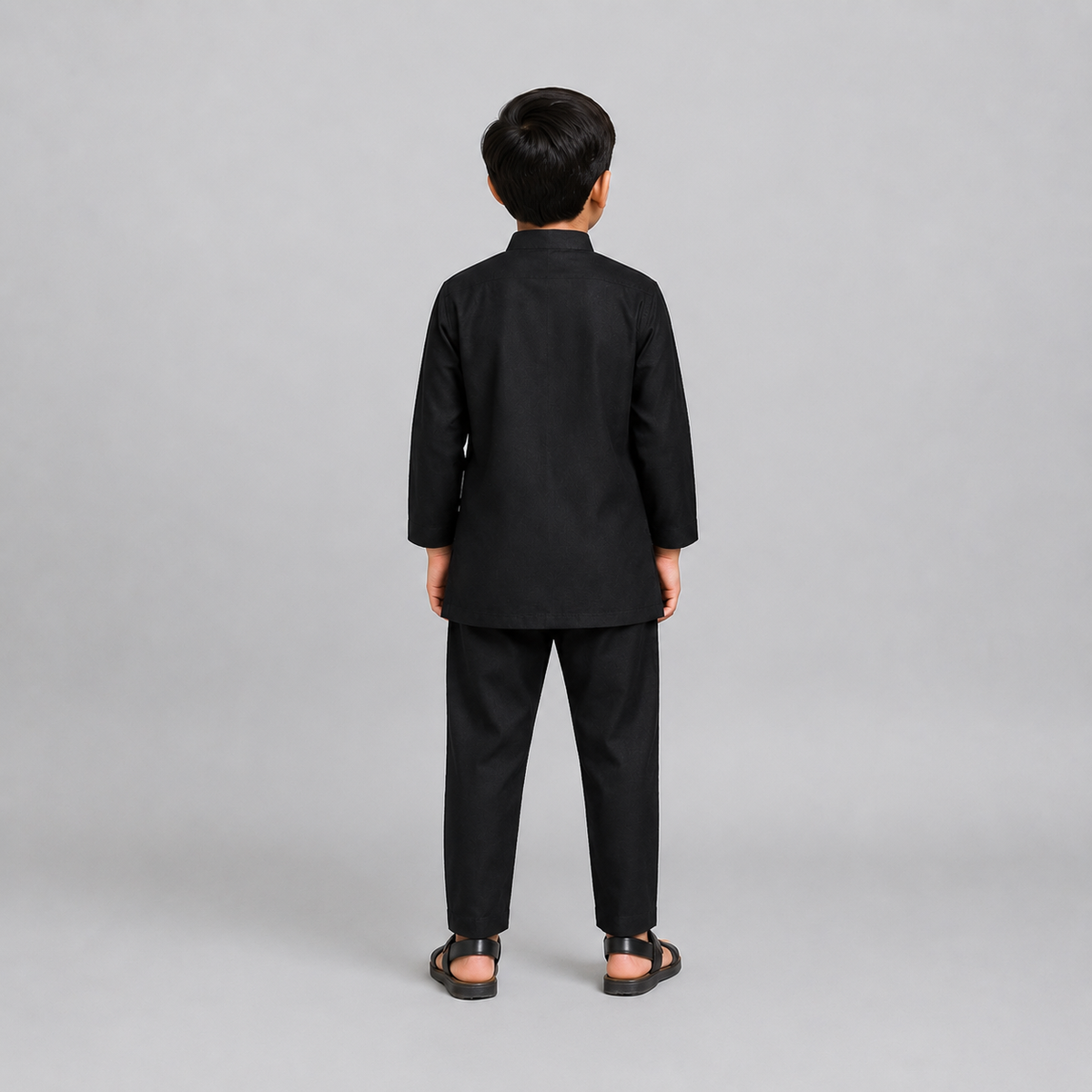 Black Kurta Pyjama with Attached jacket