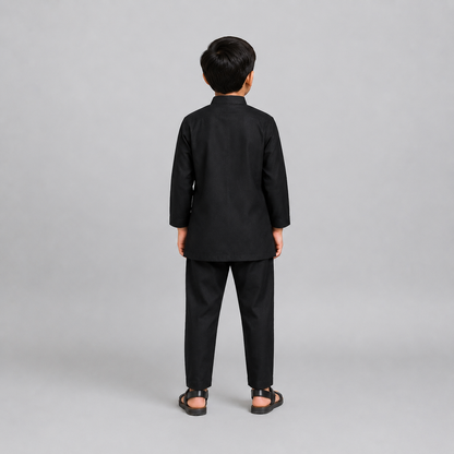Black Kurta Pyjama with Attached jacket