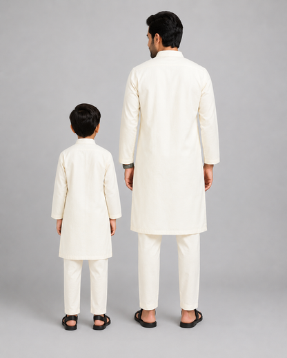Offwhite kurta pjama with Attached jacket panels