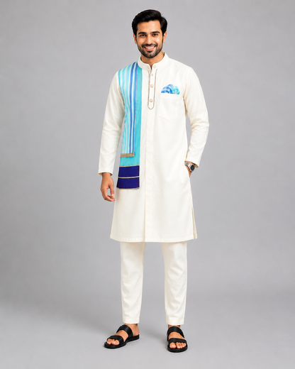 Offwhite kurta pjama with Attached jacket panels