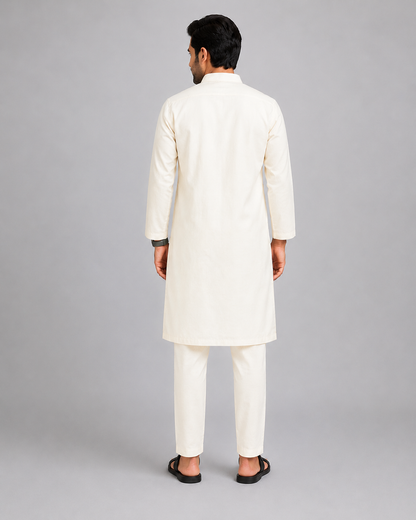 Offwhite kurta pjama with Attached jacket panels