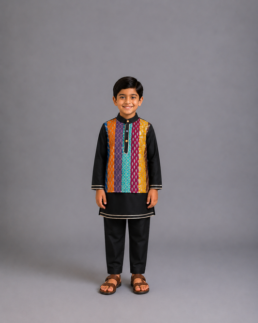 Black Kurta ethnic set with colorful panels
