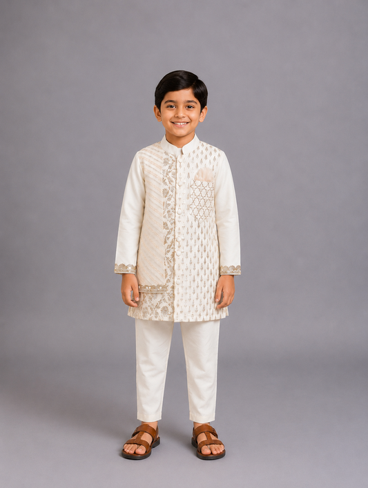 Offwhite Multi Zari paneled kurta Pyjama