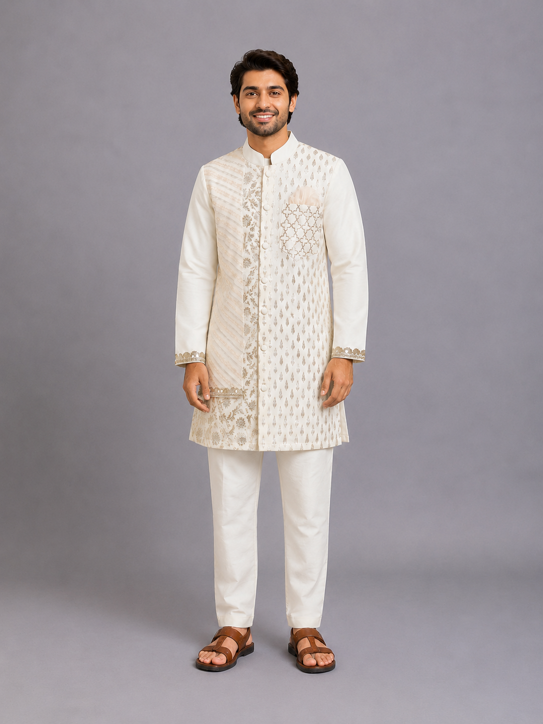 Offwhite Multi Zari paneled kurta Pyjama