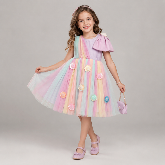 Multicolor Net flower dress