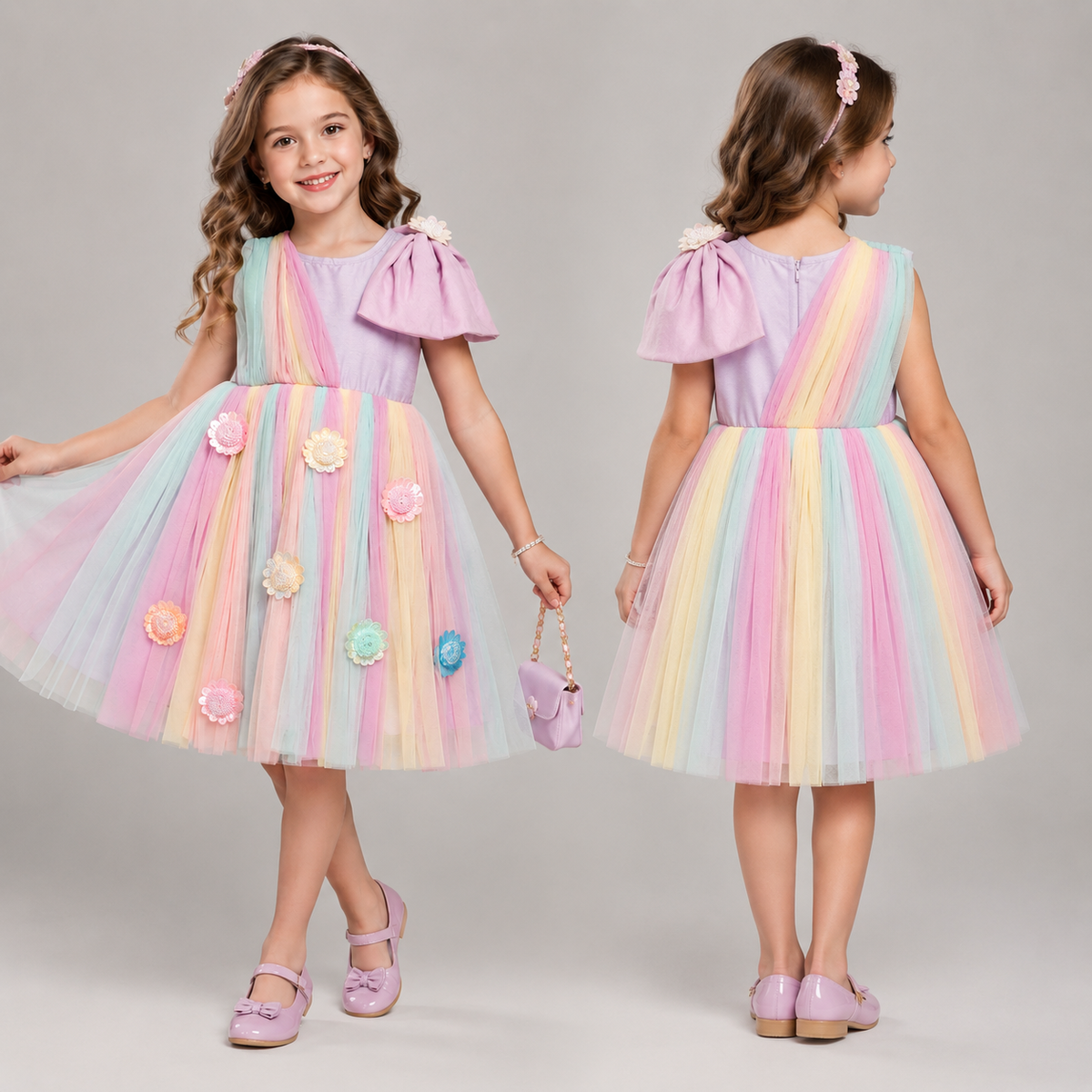 Multicolor Net flower dress