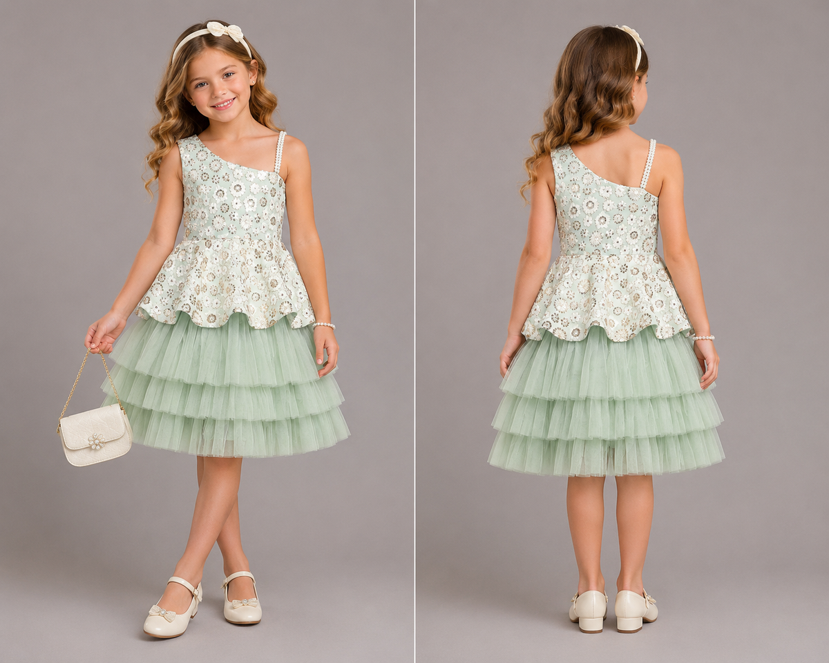Green Embroidery Peplum Dress