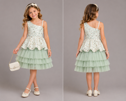 Green Embroidery Peplum Dress