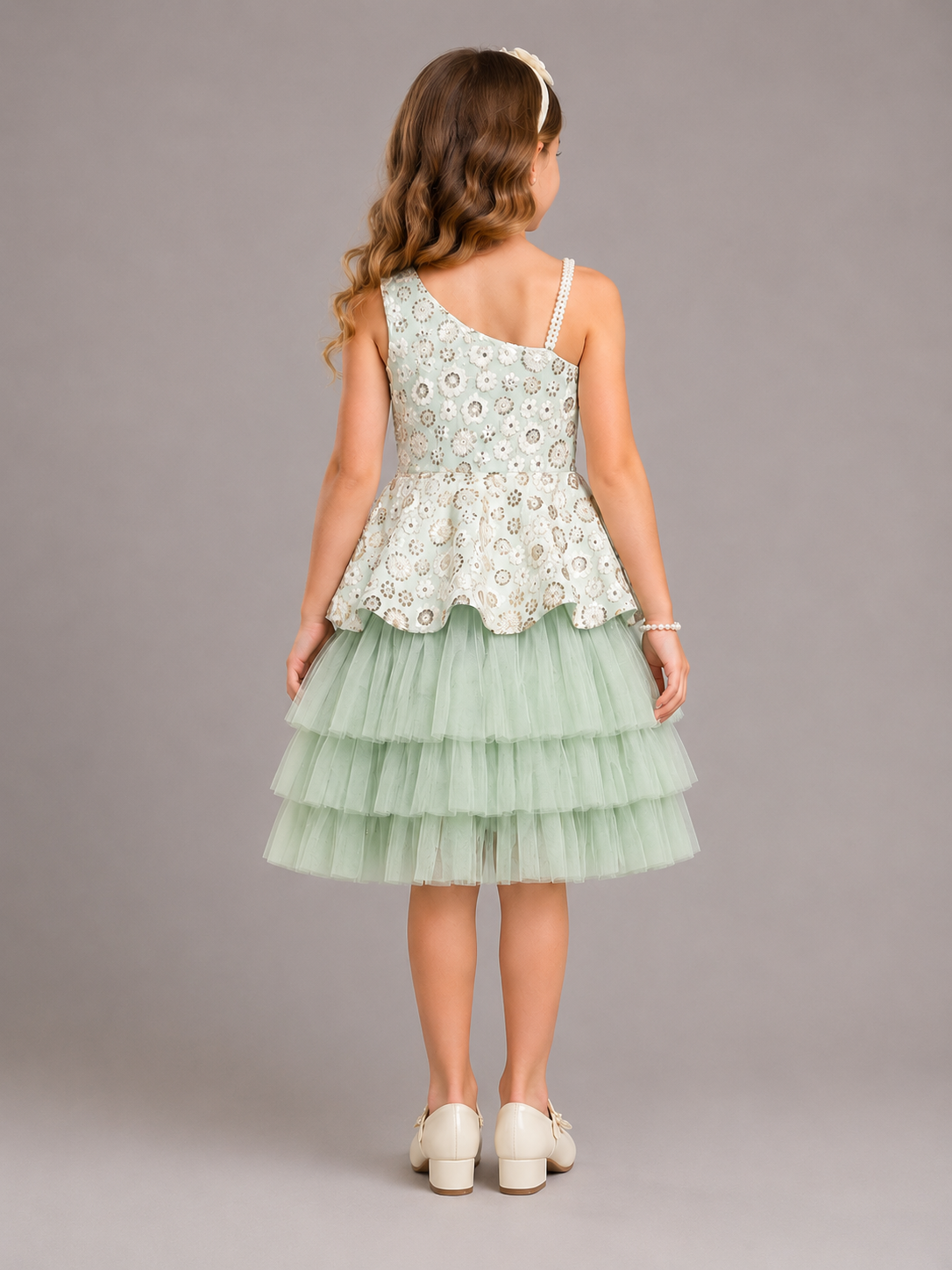 Green Embroidery Peplum Dress
