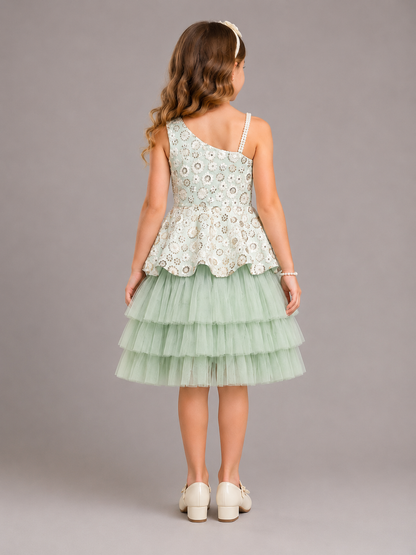 Green Embroidery Peplum Dress