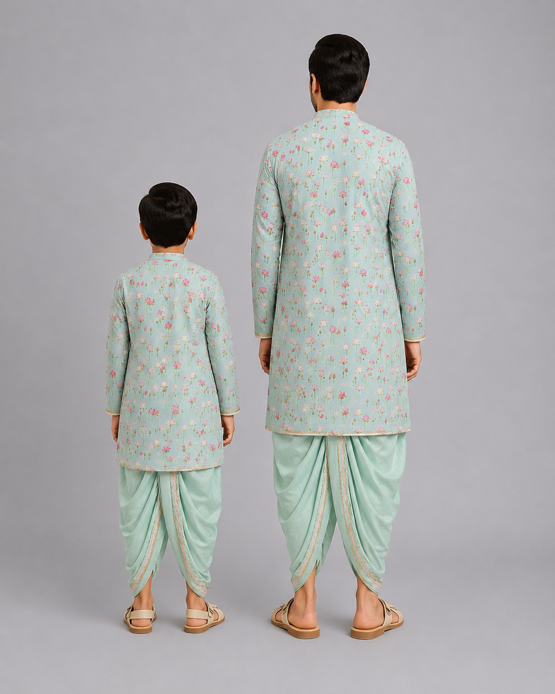 Mint Green lotus Print Kurta Dhoti set